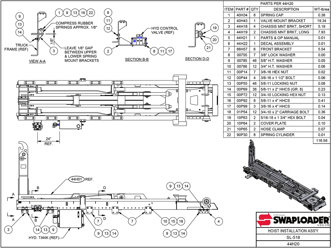 SL-518 Hoist Installation Assembly Diagram