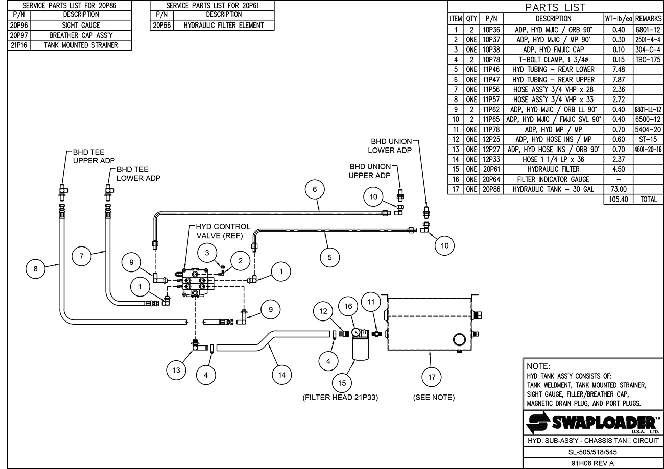 SL-518 Hydraulic Sub-Assembly Diagram