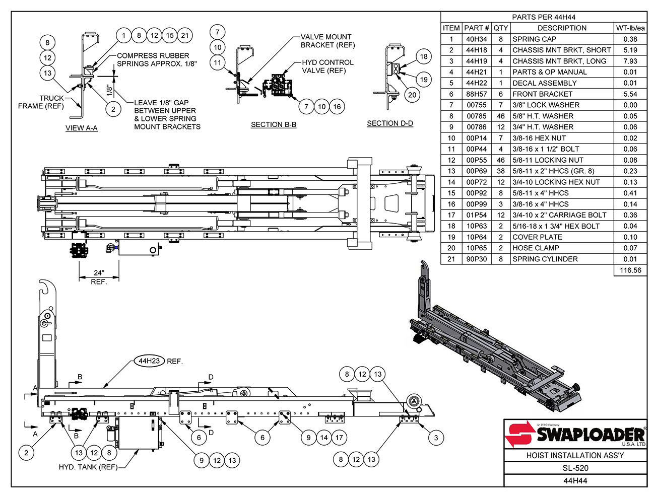 SL-520 Hoist Installation Assembly Diagram