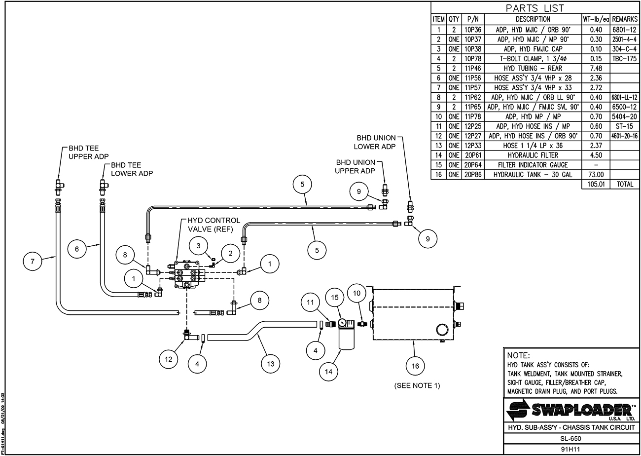 SL-650 Hydraulic Sub-Assembly Chassis Tank Circuit Diagram