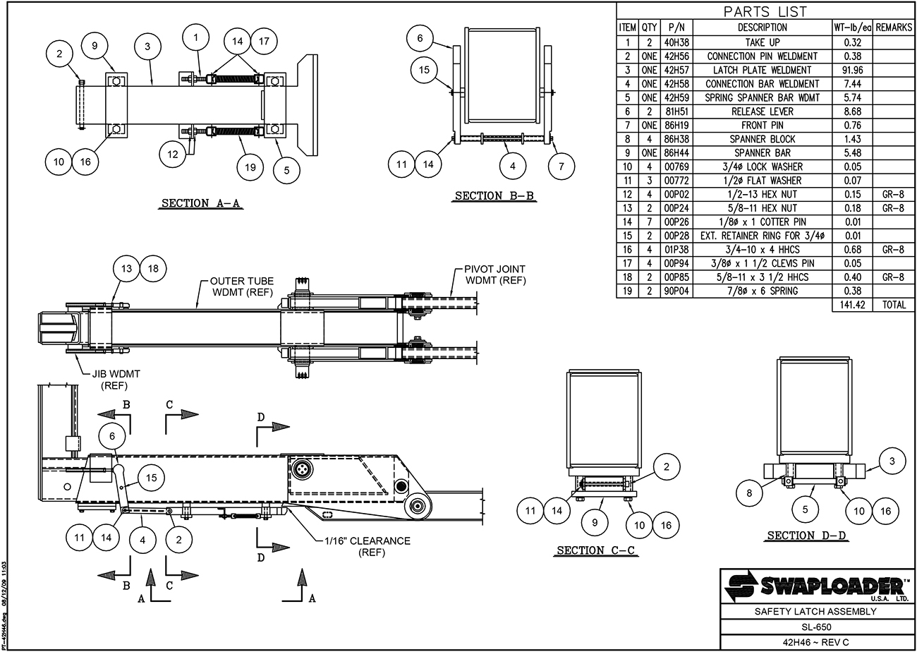 SL-650 Safety Latch Assembly Diagram
