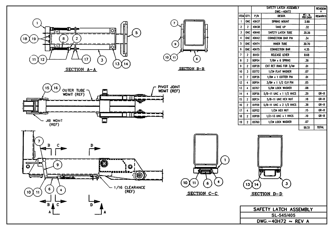 Sl-545/405 Safety Latch Assembly Diagram