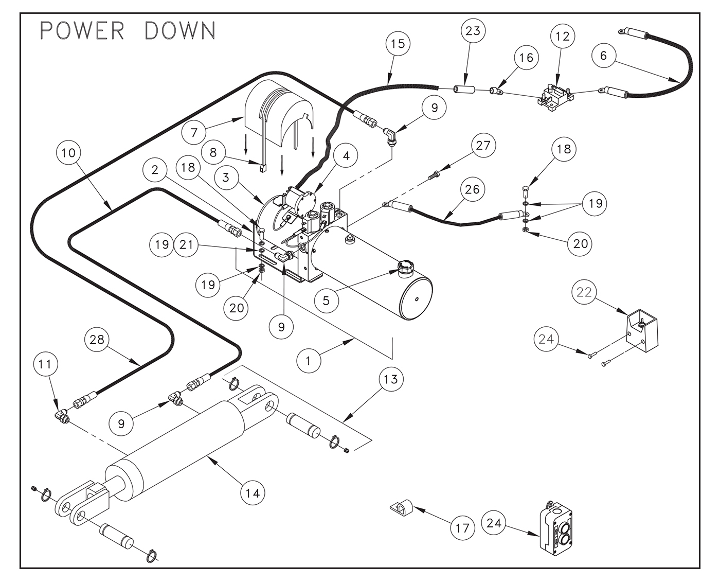 ST22 Electric Control/Power Down Pump Assembly Diagram