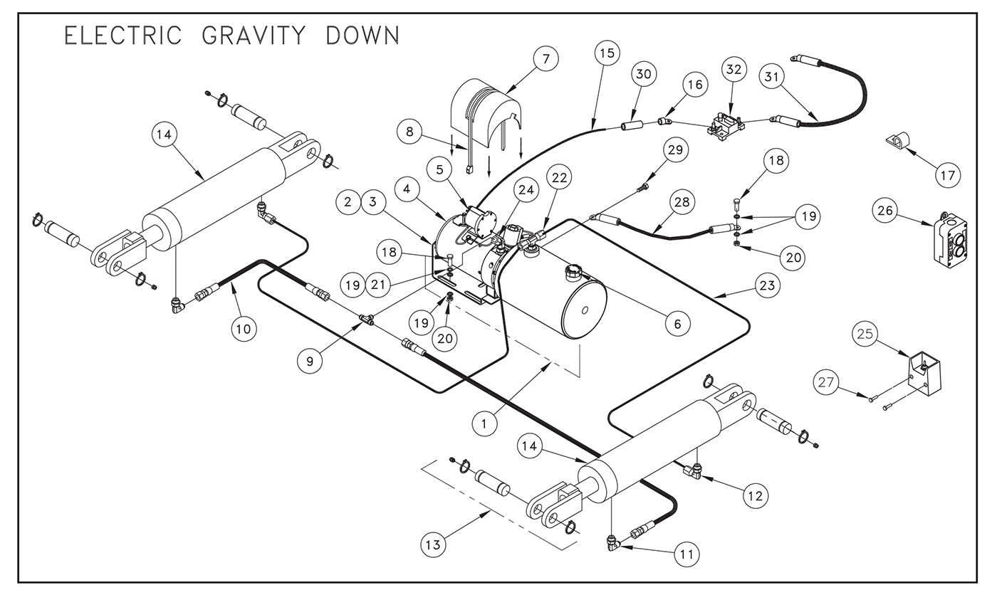 ST31 Electric Control/Gravity Down Pump Assembly Diagram