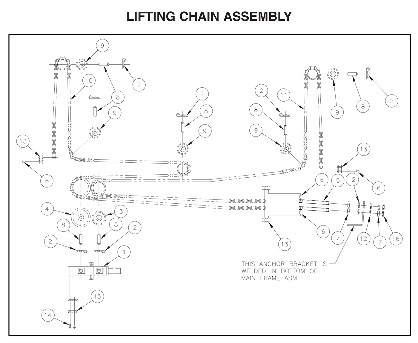 TVLR125/16 And TVLR125A/16A Lifting Chain Assembly Diagram