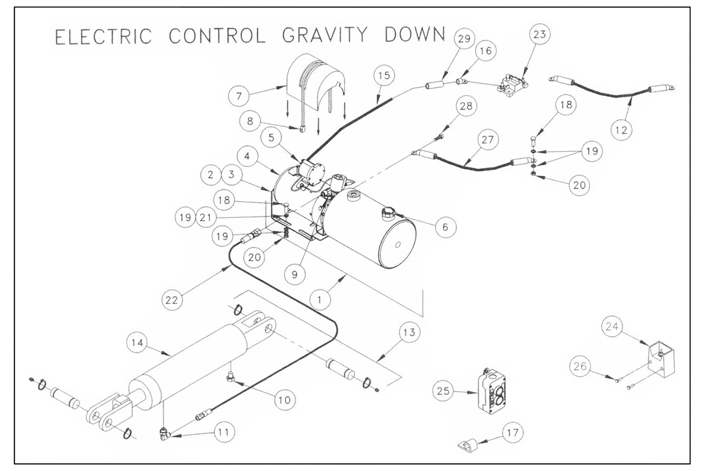 TWL125/16/20 Electric Control/Gravity Down Pump Assembly Diagram