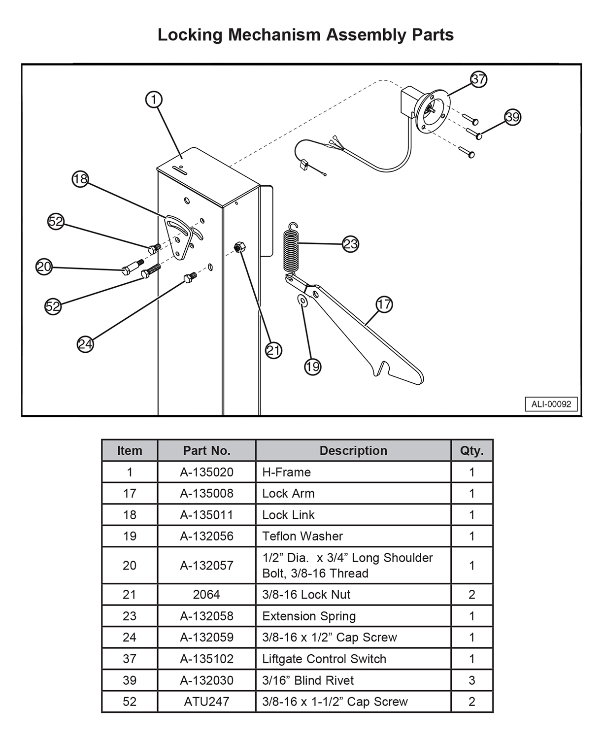 Anthony ALB Locking Mechanism Assembly Parts Diagram