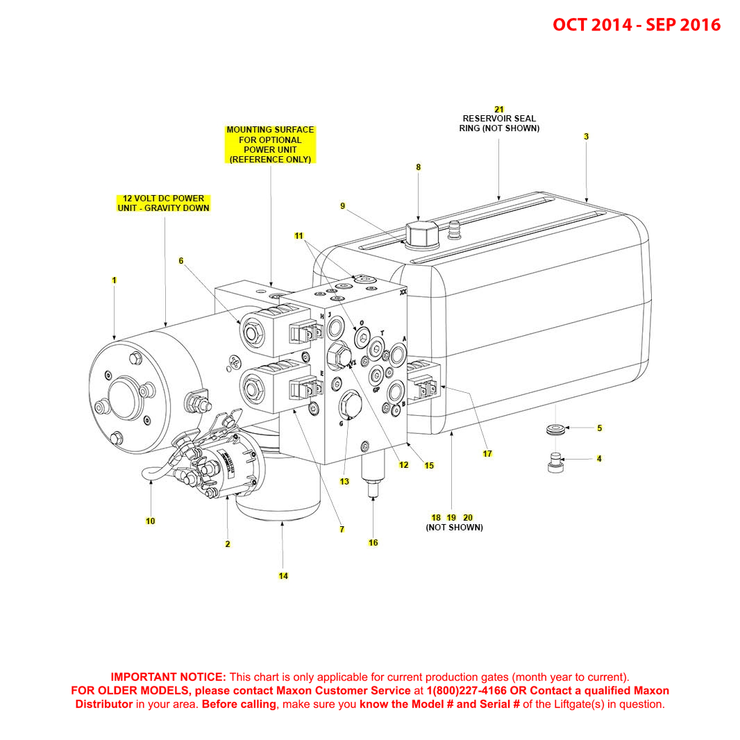 Maxon BMR (Oct 2014 - Sep 2016) 12VDC Gravity Down Power Unit Diagram