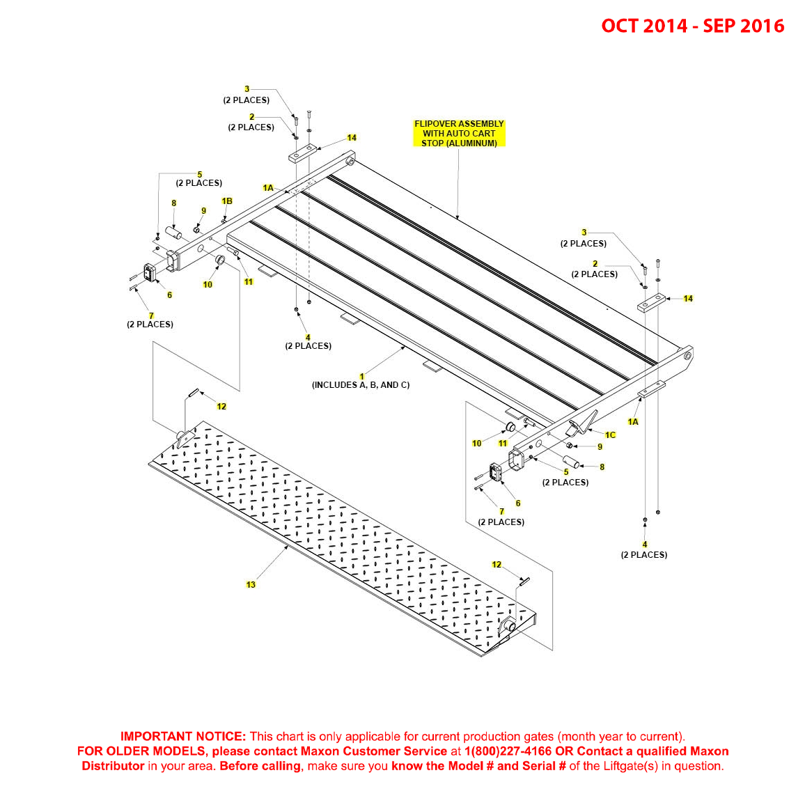 Maxon BMR (Oct 2014 - Sep 2016) Aluminum Flipover Assembly With Auto Cart Stop Diagram