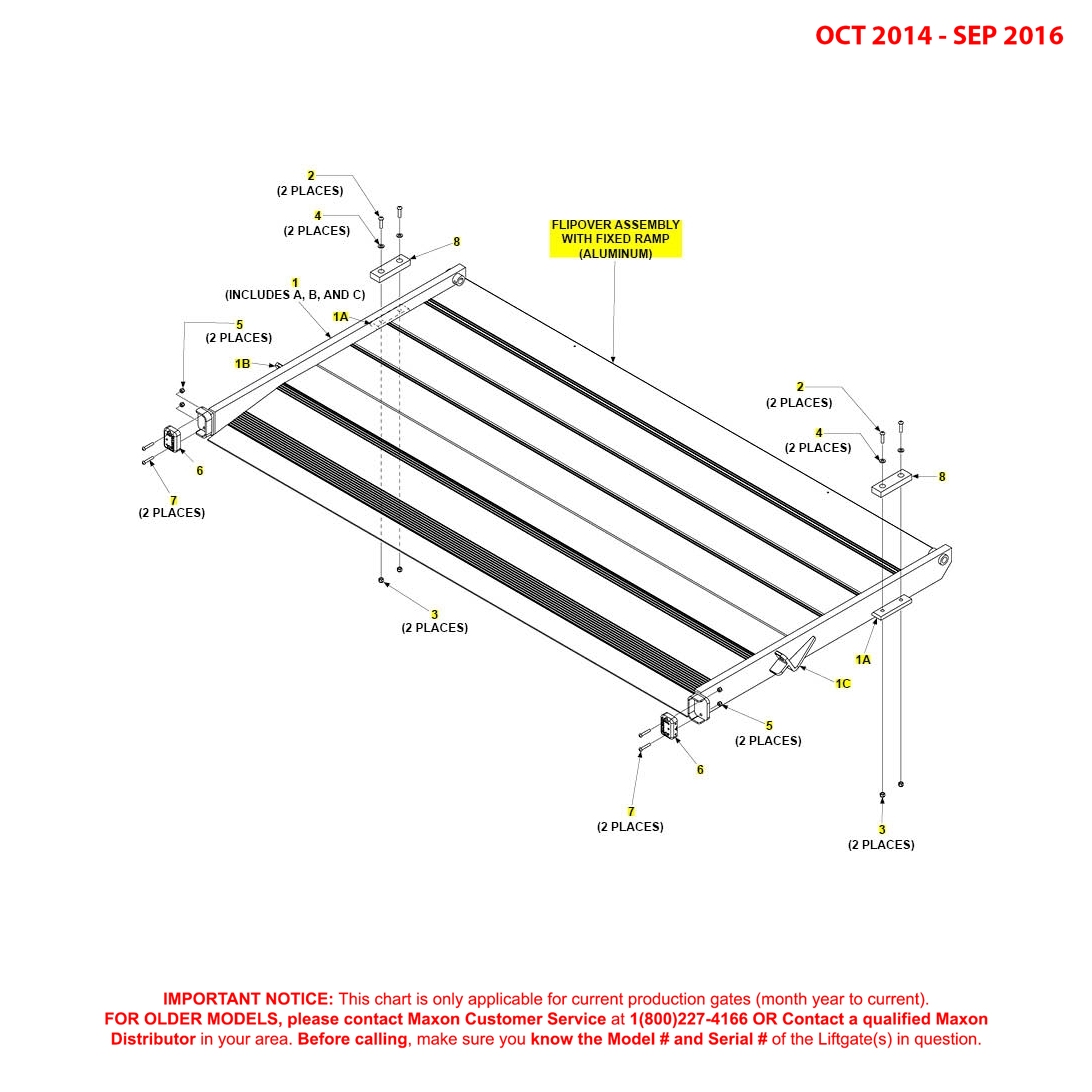 Maxon BMR (Oct 2014 - Sep 2016) Aluminum Flipover Assembly With Fixed Ramp Diagram