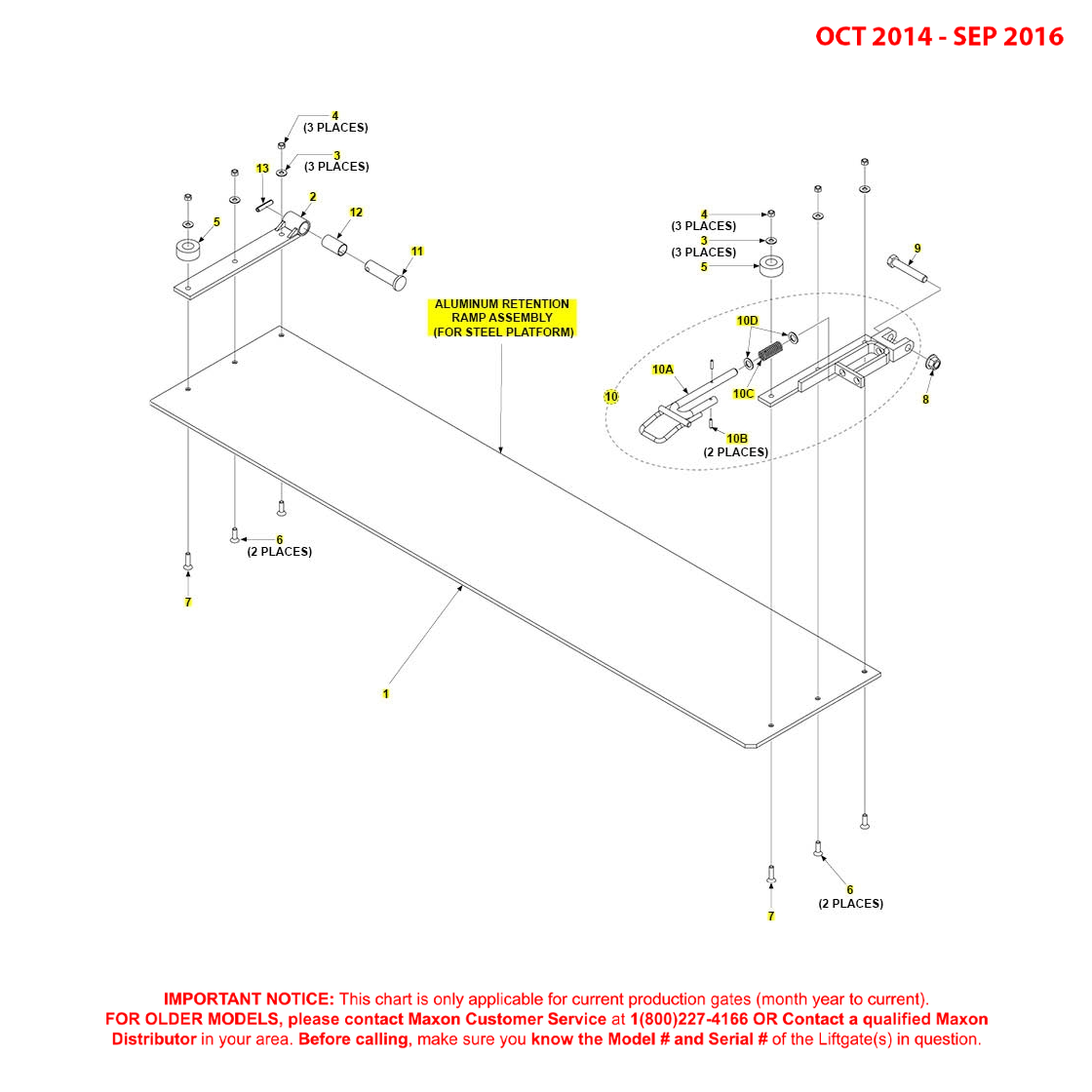Maxon BMR (Oct 2014 - Sep 2016) Aluminum Retention Ramp Assembly For Steel Platform Diagram