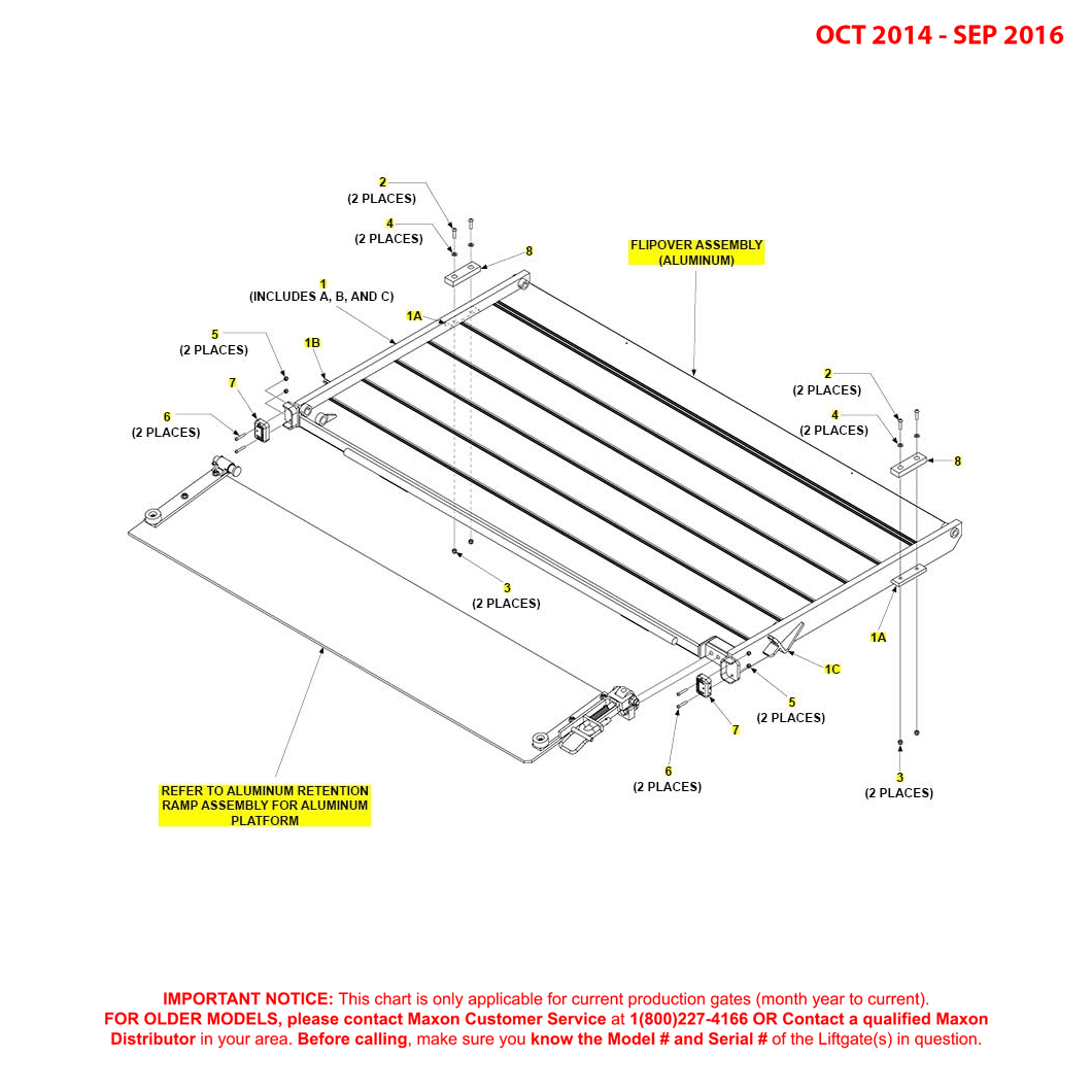 Maxon BMR (Oct 2014 - Sep 2016) Aluminum Flipover Assembly With Aluminum Retention Ramp Diagram