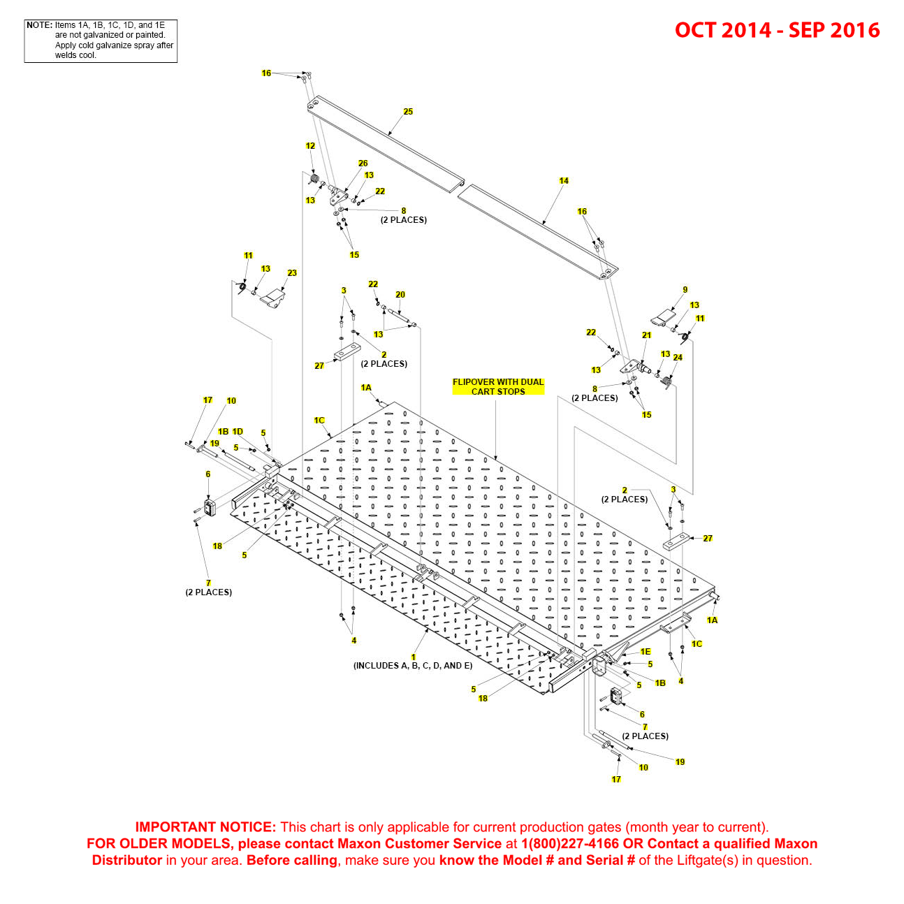 Maxon BMR (Oct 2014 - Sep 2016) Steel Flipover With Dual Cart Stops Diagram