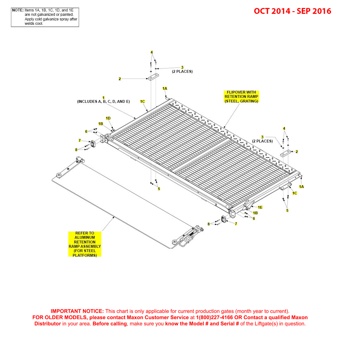 Maxon BMR (Oct 2014 - Sep 2016) Steel Grating Flipover With Retention Ramp Diagram