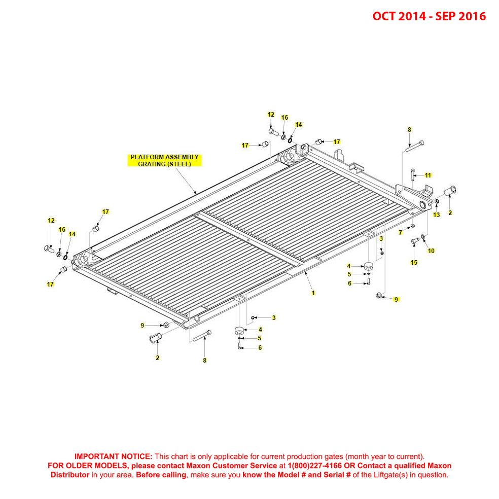 Maxon BMR (Oct 2014 - Sep 2016) Steel Platform Assembly Grating Diagram