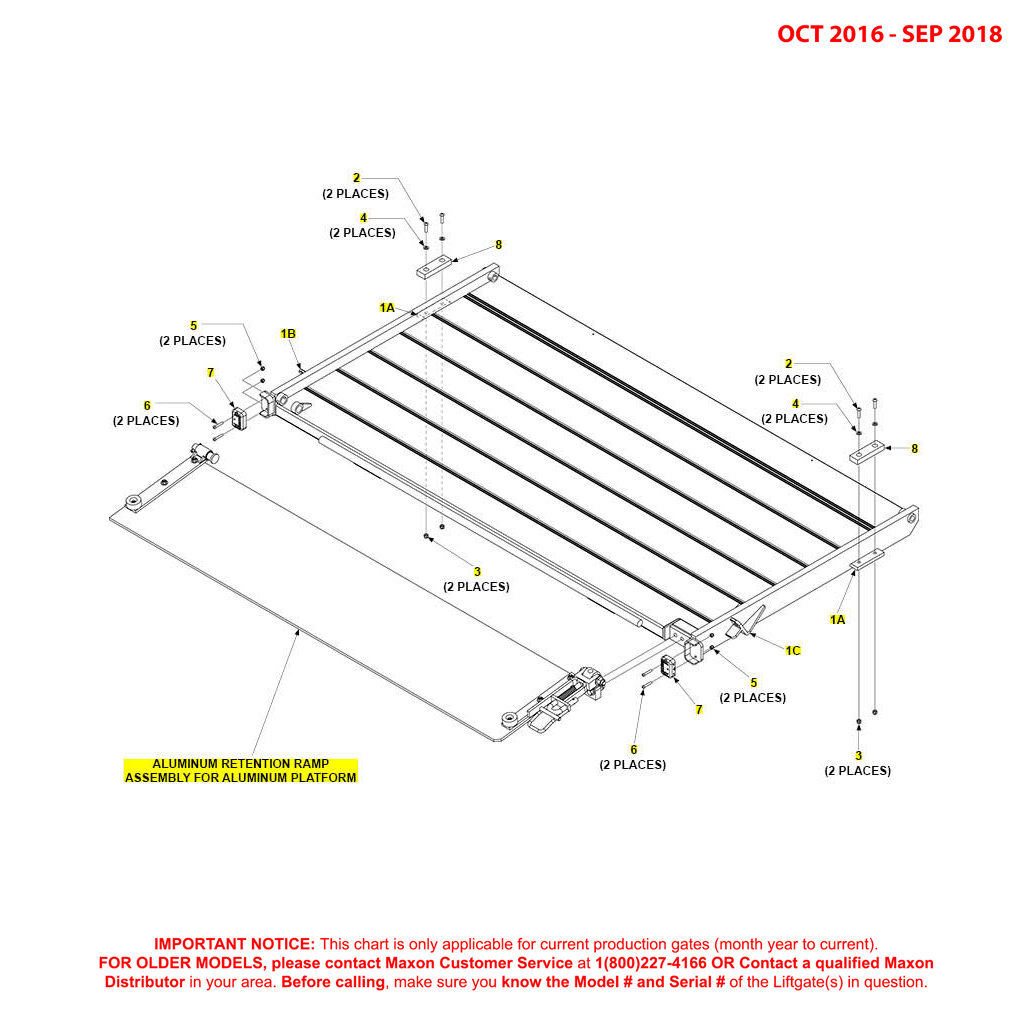 Maxon BMR (Oct 2016 - Sep 2018) Aluminum Flipover Assembly With Aluminum Retention Ramp Diagram
