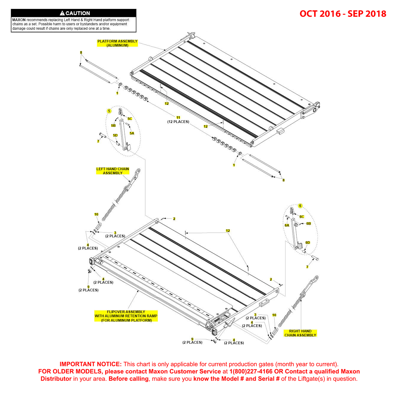 Maxon BMR (Oct 2016 - Sep 2018) Aluminum Platform Flipover And Chain Assembly With Aluminum Retention Ramp Diagram