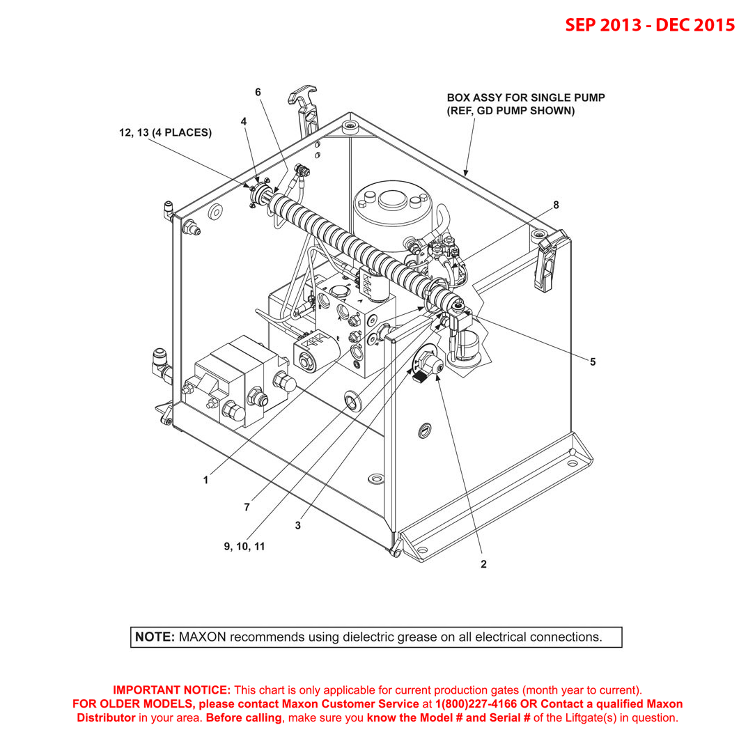Maxon BMRA (Sep 2013 - Dec 2015) Electrical Components For Single Pump Box Diagram