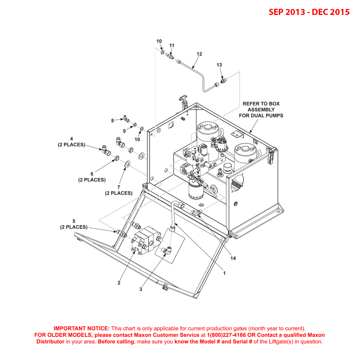 Maxon BMRA (Sep 2013 - Dec 2015) Gravity Down Dual Pump Assembly Diagram (1 OF 2)