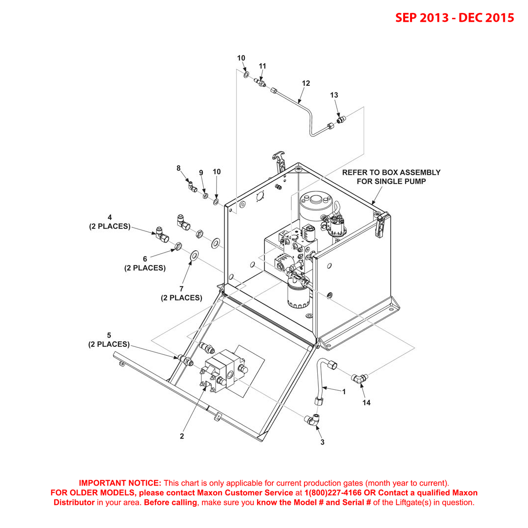 Maxon BMRA (Sep 2013 - Dec 2015) Gravity Down Single Pump Assembly Diagram (1 OF 2)