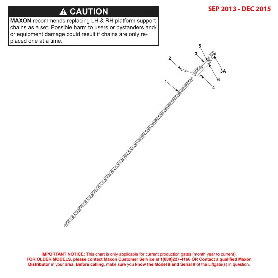 Maxon BMRA (Sep 2013 - Dec 2015) Aluminum Platform Left Hand Chain Assembly Diagram