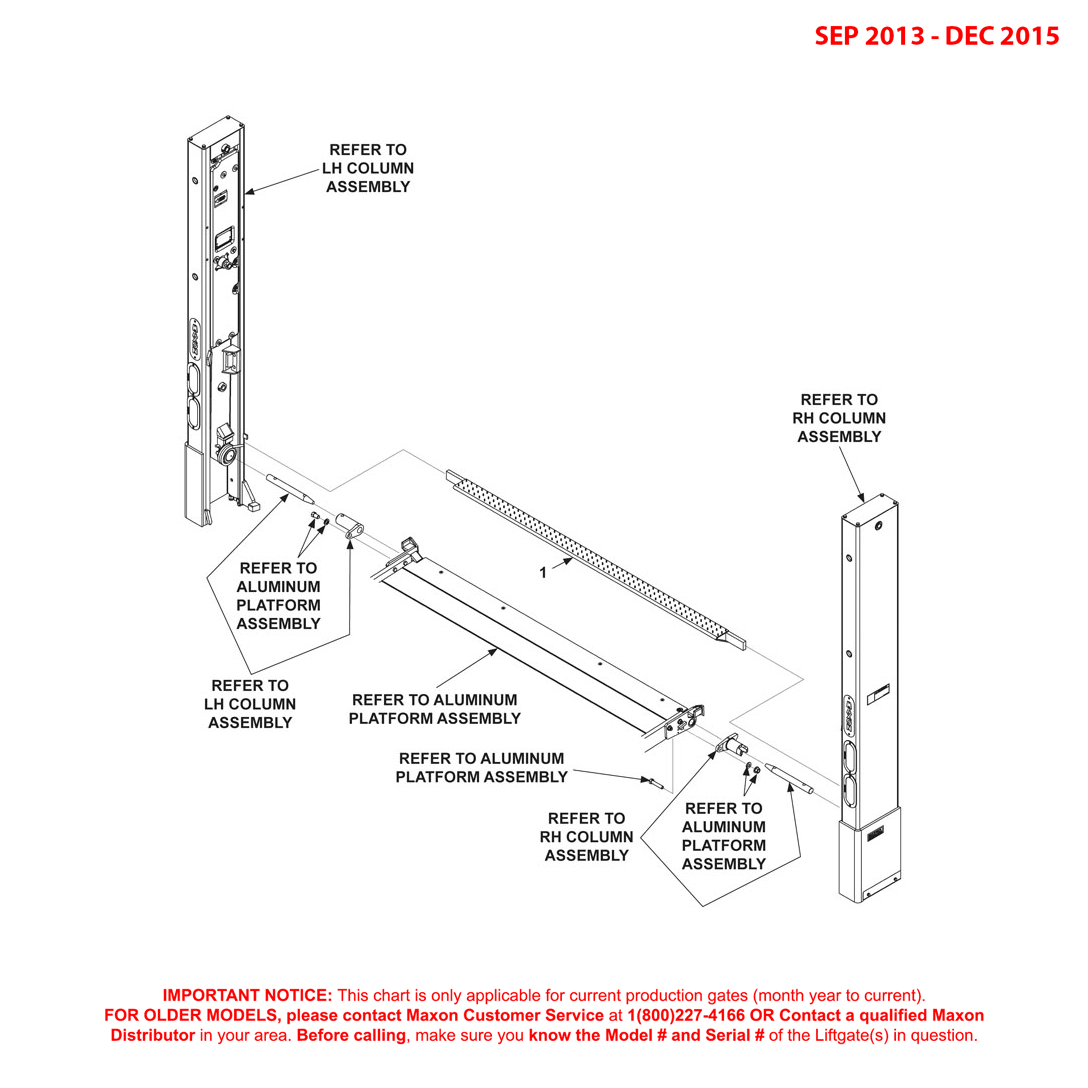 Maxon BMRA (Sep 2013 - Dec 2015) Main Frame And Attaching Hardware For Aluminum Platform Diagram