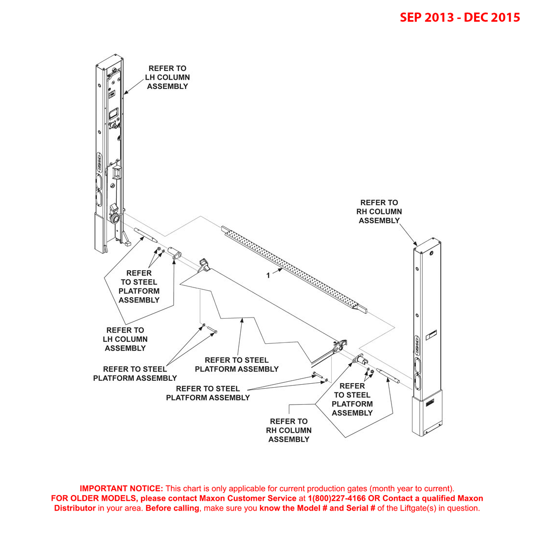 Maxon BMRA (Sep 2013 - Dec 2015) Main Frame And Attaching Hardware For Steel Platform Diagram