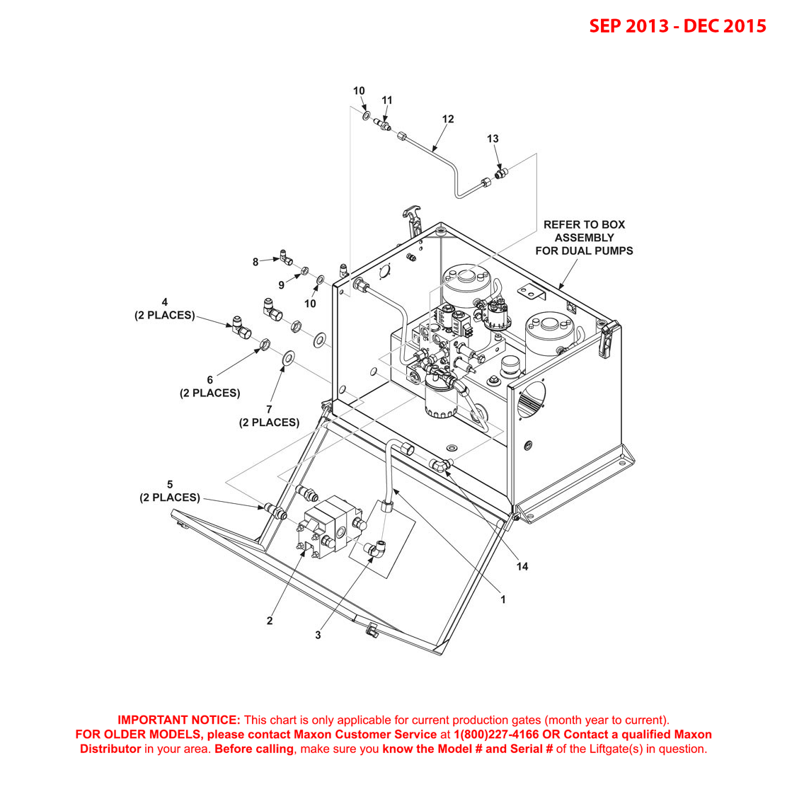 Maxon BMRA (Sep 2013 - Dec 2015) Power Down Dual Pump Assembly Diagram (1 OF 2)