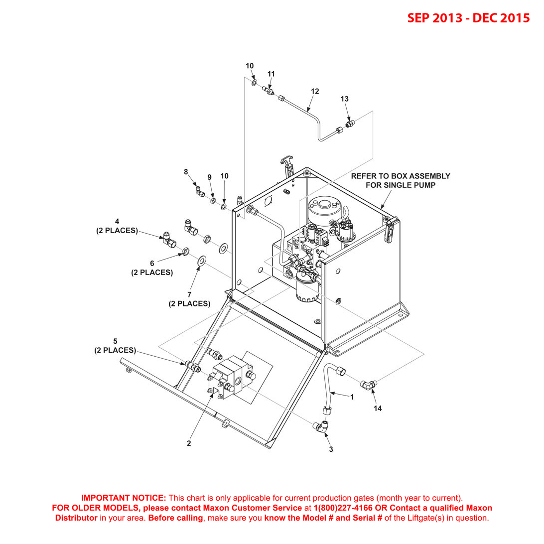 Maxon BMRA (Sep 2013 - Dec 2015) Power Down Single Pump Assembly Diagram (1 OF 2)