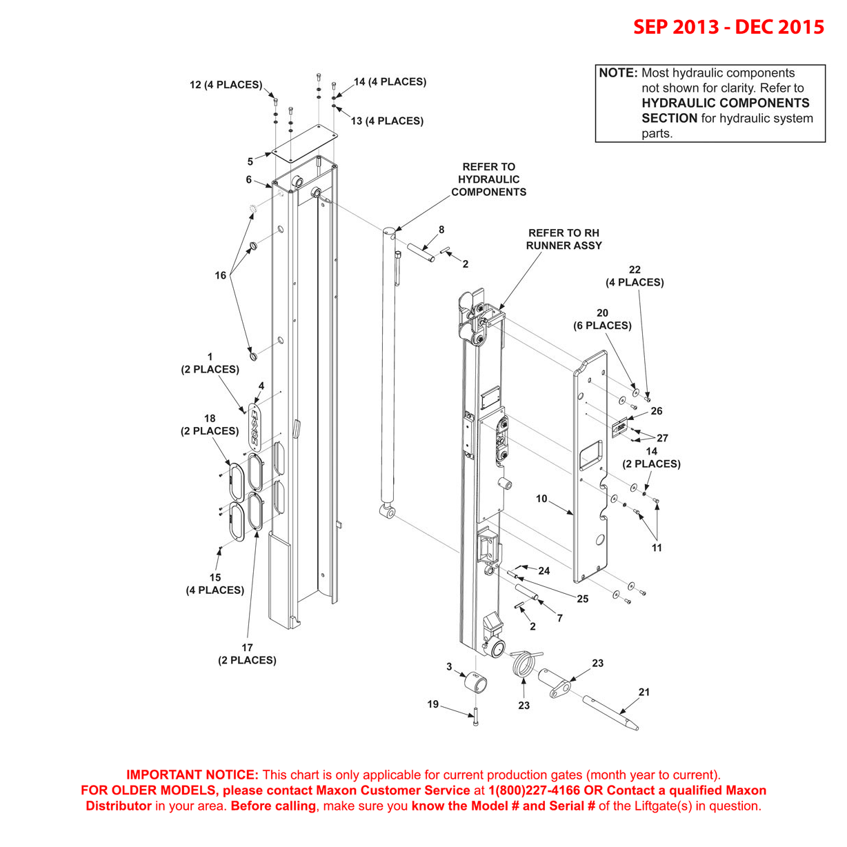 Maxon BMR-A-CS (Sep 2013 - Dec 2015) Left Hand Column Assembly With 36 Inch Deep Platform Diagram