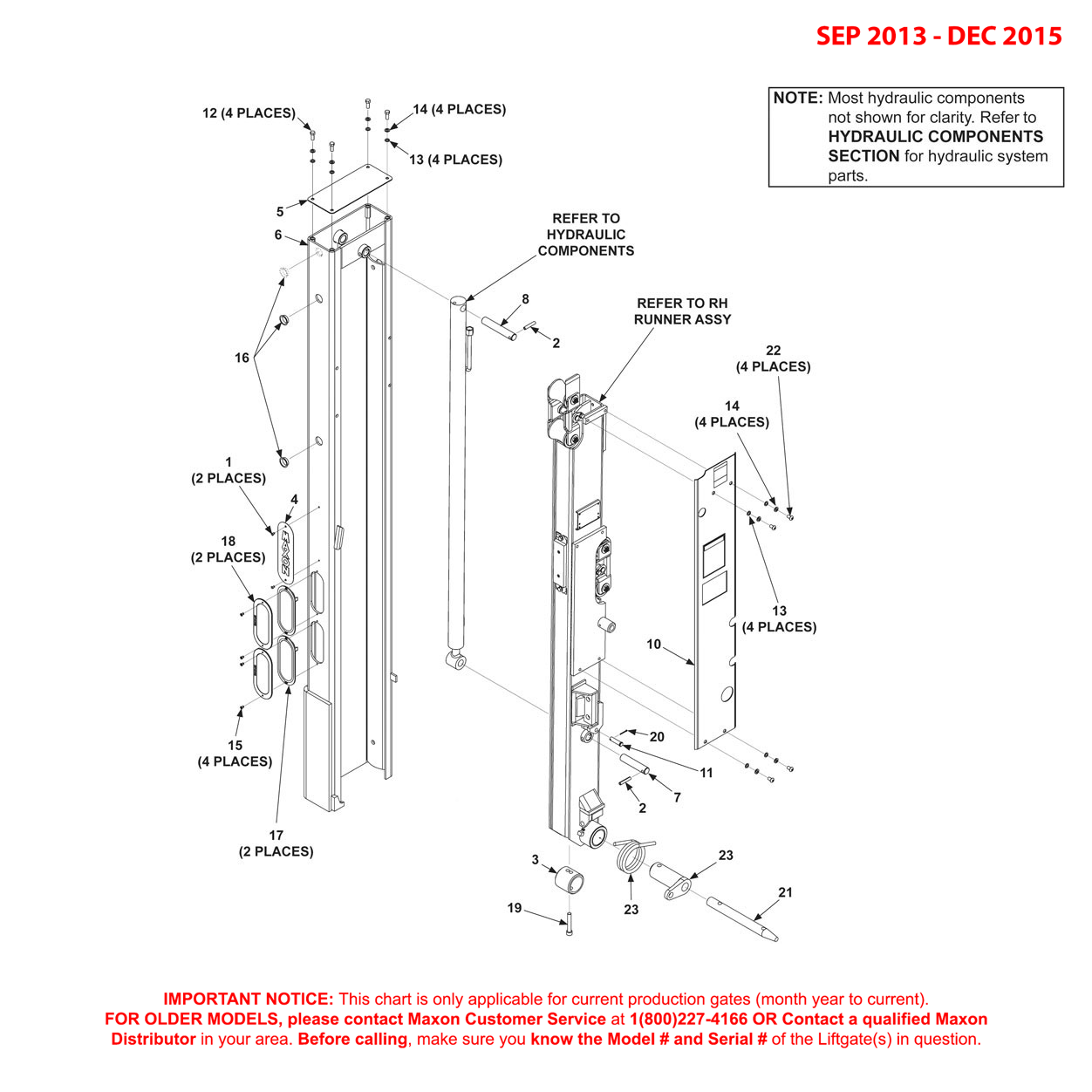 Maxon BMR-A-CS (Sep 2013 - Dec 2015) Left Hand Column Assembly With 42 Inch Deep Platform Diagram