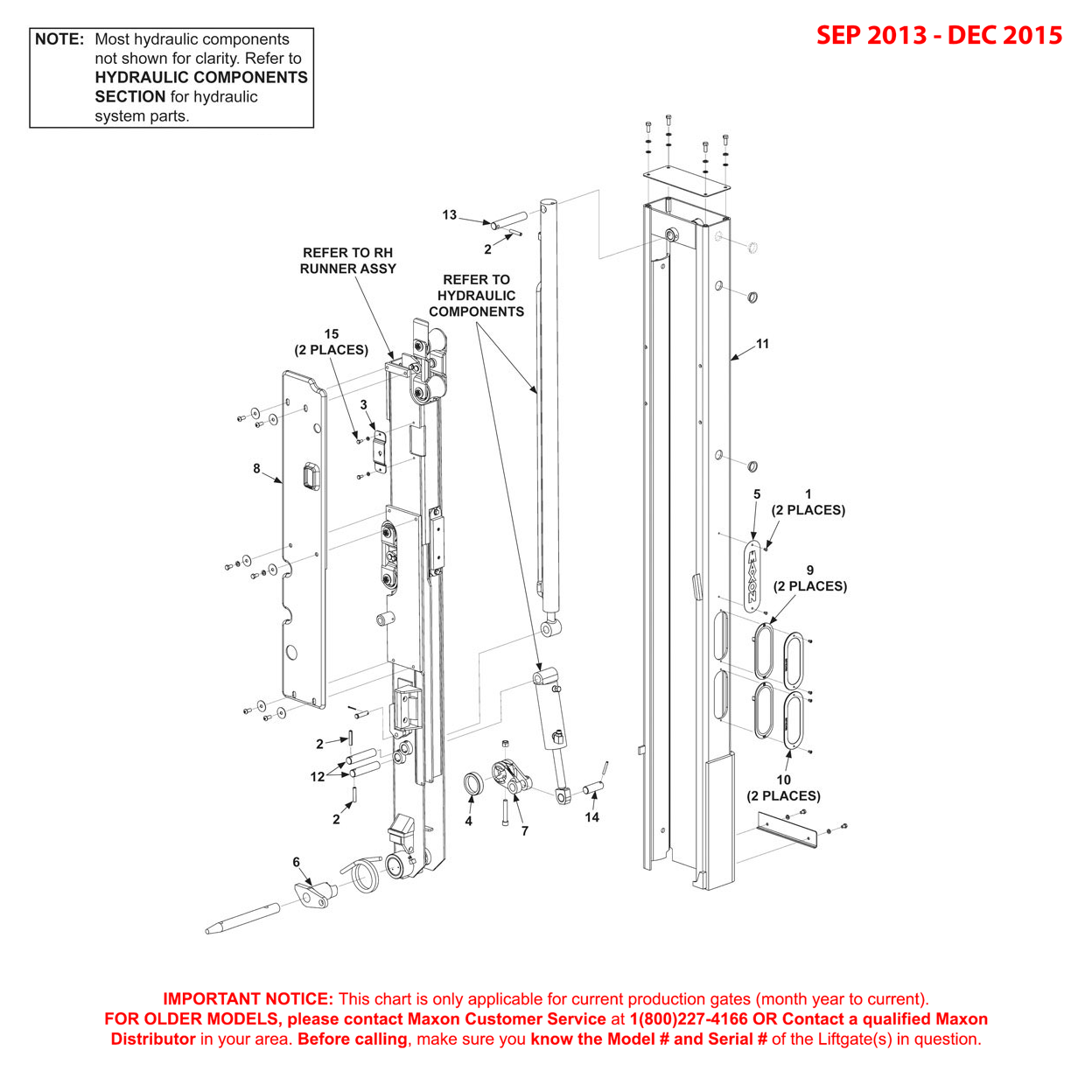 Maxon BMR-A-CS (Sep 2013 - Dec 2015) Right Hand Column Assembly 36 Inch Platform Diagram (1 OF 2)