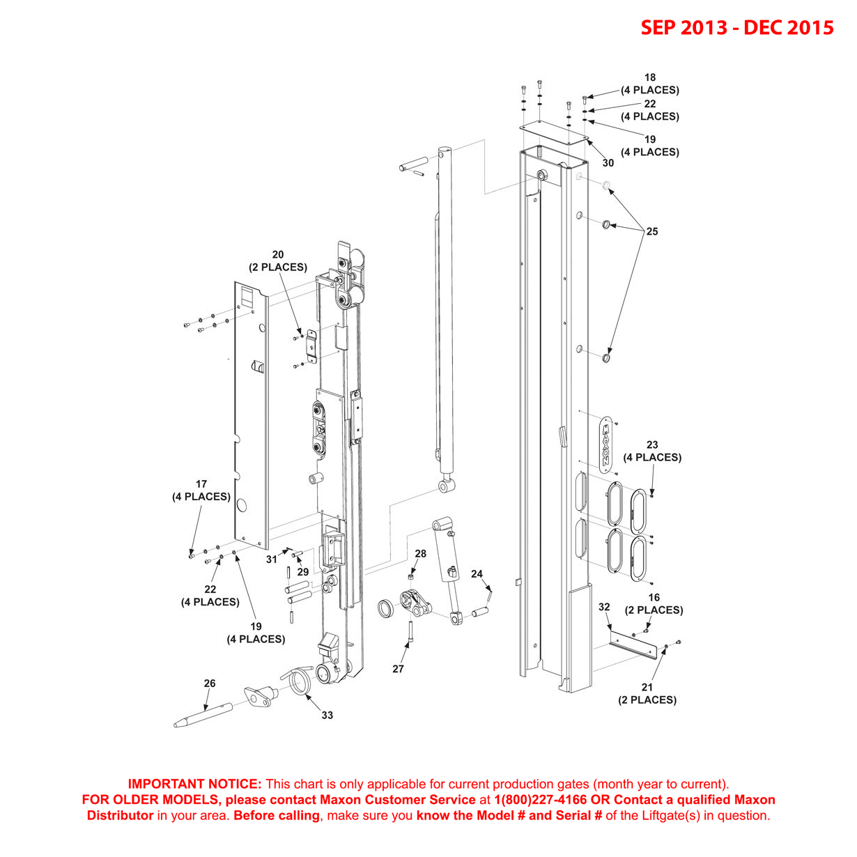 Maxon BMR-A-CS (Sep 2013 - Dec 2015) Right Hand Column Assembly With 42 Inch Deep Platform Diagram (2 OF 2)