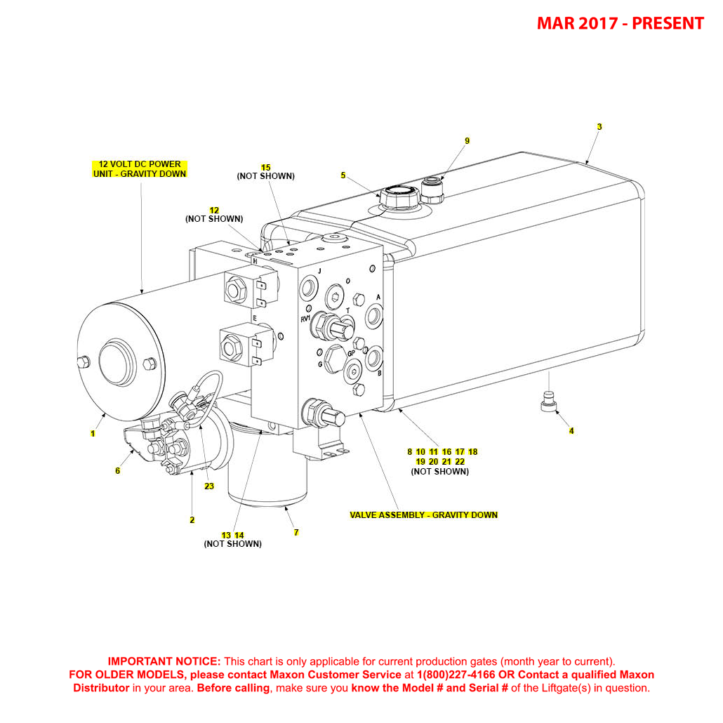 Maxon BMR-CS (Mar 2017 - Present) Bucher Hydraulics 12VDC Gravity Down Power Unit Diagram