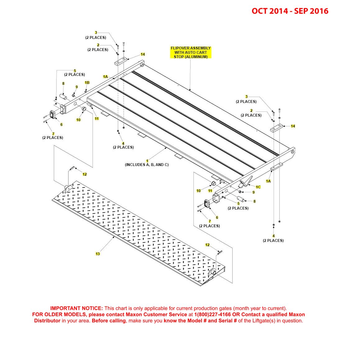 Maxon BMR-CS (Oct 2014 - Sep 2016) Aluminum Flipover Assembly With Auto Cart Stop Diagram