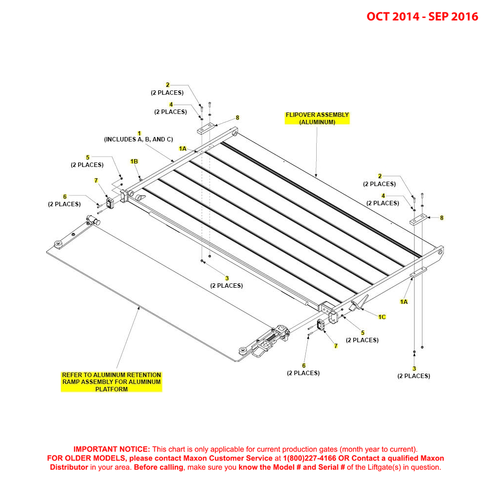 Maxon BMR-CS (Oct 2014 - Sep 2016) Aluminum Flipover Assembly With Aluminum Retention Ramp Diagram