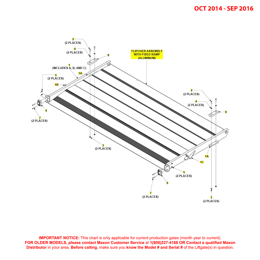 Maxon BMR-CS (Oct 2014 - Sep 2016) Aluminum Flipover Assembly With Fixed Ramp Diagram
