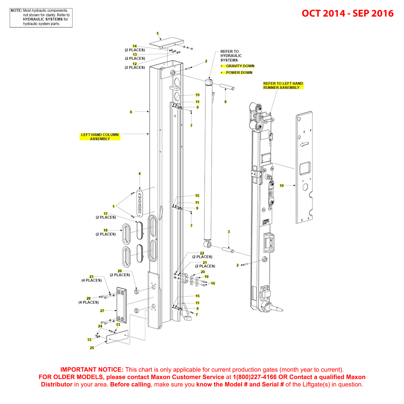 Maxon BMR-CS (Oct 2014 - Sep 2016) Left Hand Column Assembly Diagram
