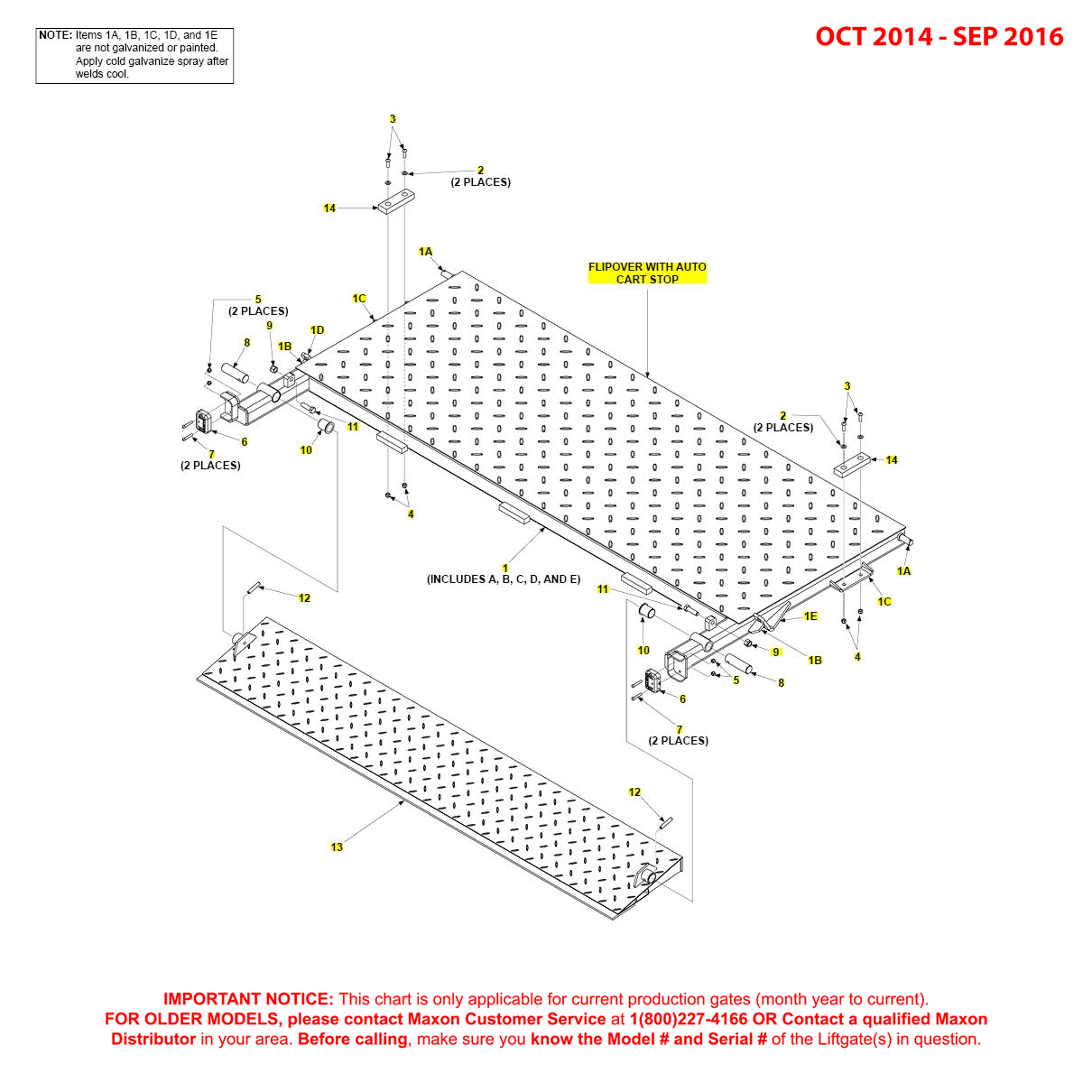 Maxon BMR-CS (Oct 2014 - Sep 2016) Steel Flipover With Auto Cart Stops Diagram