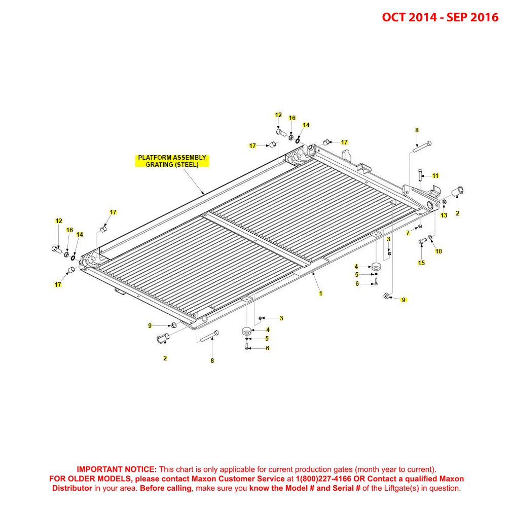 Maxon BMR-CS (Oct 2014 - Sep 2016) Steel Grating Platform Assembly Diagram