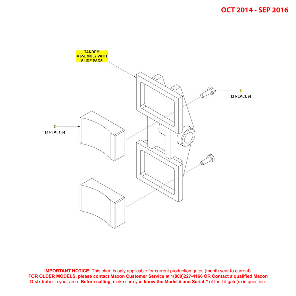 Maxon BMR-CS (Oct 2014 - Sep 2016) Tandem Assembly With Slide Pads Diagram