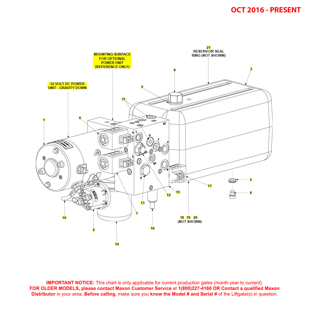 Maxon BMR-CS (Oct 2016 - Present) MTE Hydraulics 12VDC Gravity Down Power Unit Diagram