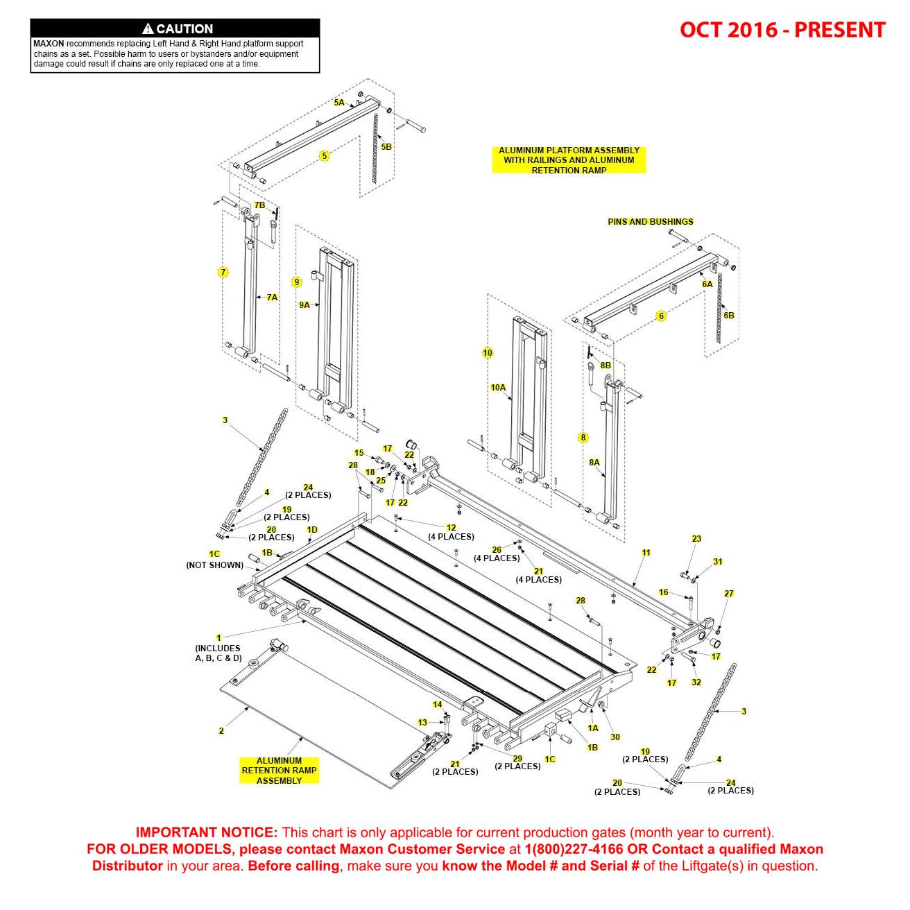Maxon BMR-CS (Oct 2016 - Present) Aluminum Platform Assembly With Railings And Aluminum Retention Ramp Diagram