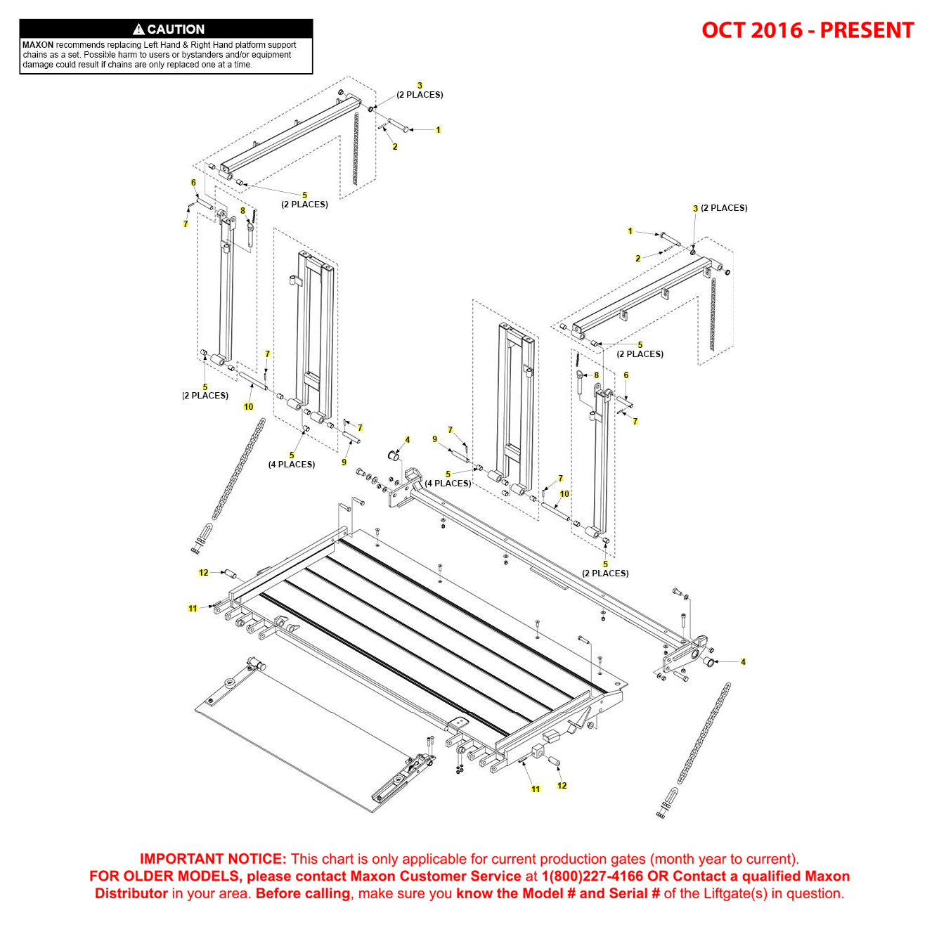 Maxon BMR-CS (Oct 2016 - Present) Aluminum Platform Assembly With Railings And Aluminum Retention Ramp Pins And Bushings Diagram