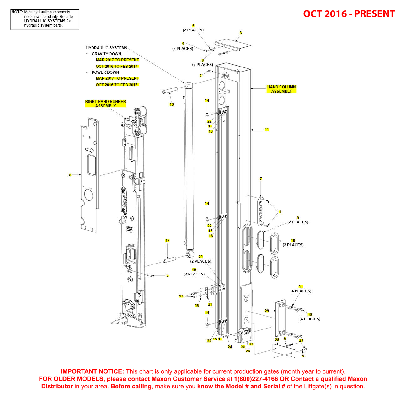 Maxon BMR-CS (Oct 2016 - Present) Right Hand Column Assembly Diagram