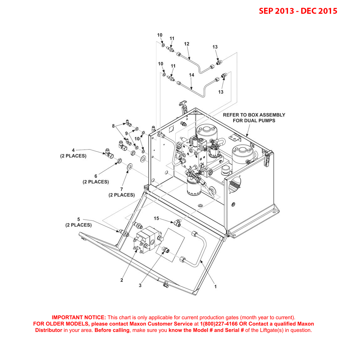 Maxon BMRSD (Sep 2013 - Dec 2015) Dual Pump Assembly Diagram (1 OF 2)