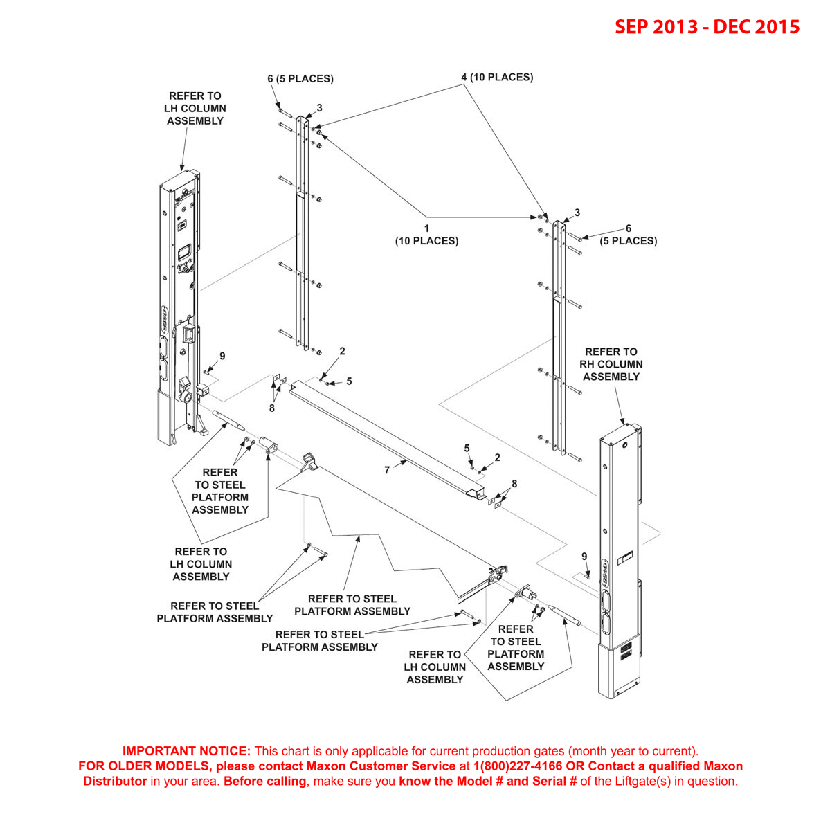 Maxon BMRSD (Sep 2013 - Dec 2015) Main Frame And Attaching Hardware For Steel Platform Diagram