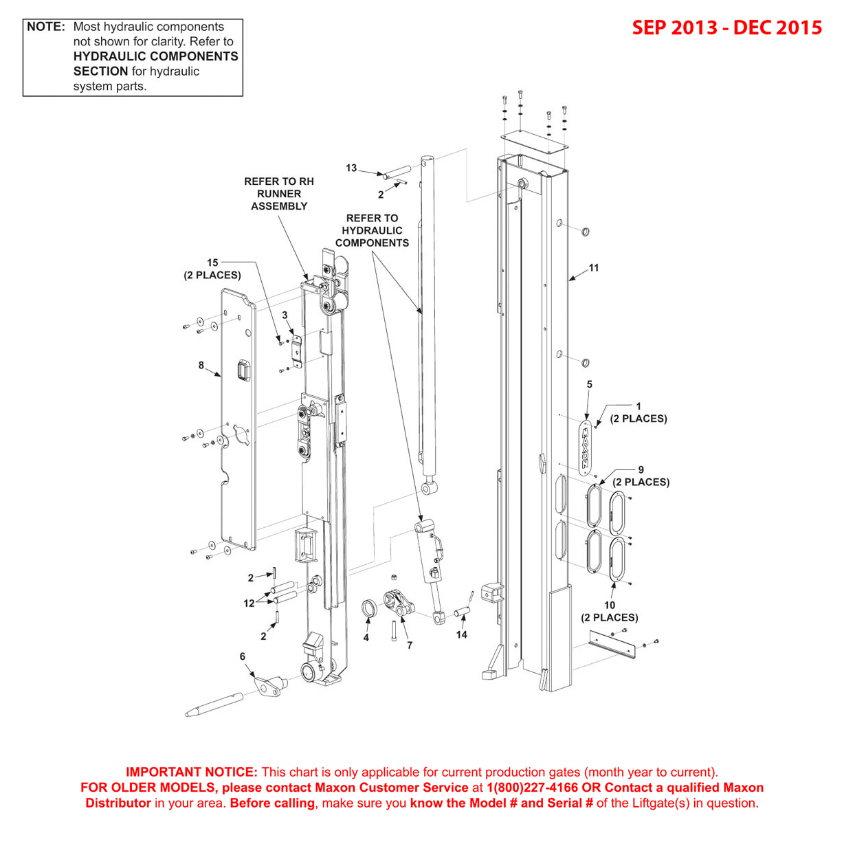 Maxon BMRSD (Sep 2013 - Dec 2015) Right Hand Column Assembly Diagram (1 OF 2)