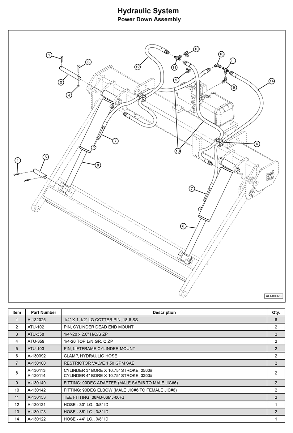 Anthony DCT Hydraulic System (Power Down) Assembly Diagram
