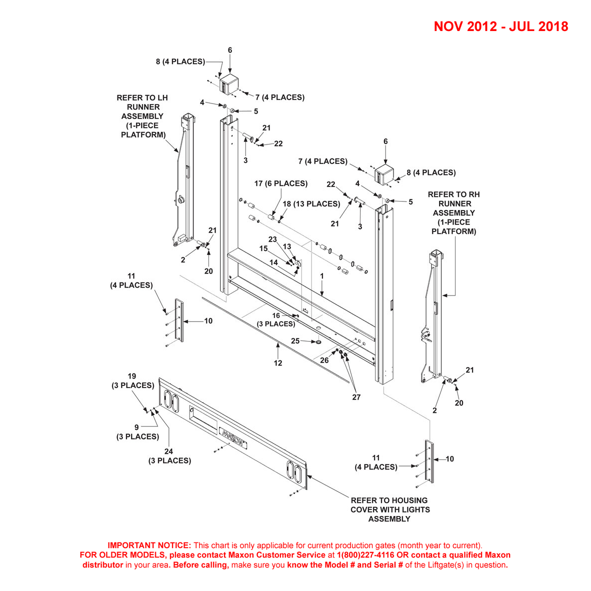 Maxon DMD (Nov 2012 - Jul 2018) 1-Piece Platform Main Assembly Diagram